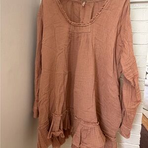 Free People Orange/Brown Gauze Ruffle Hem Tunic
